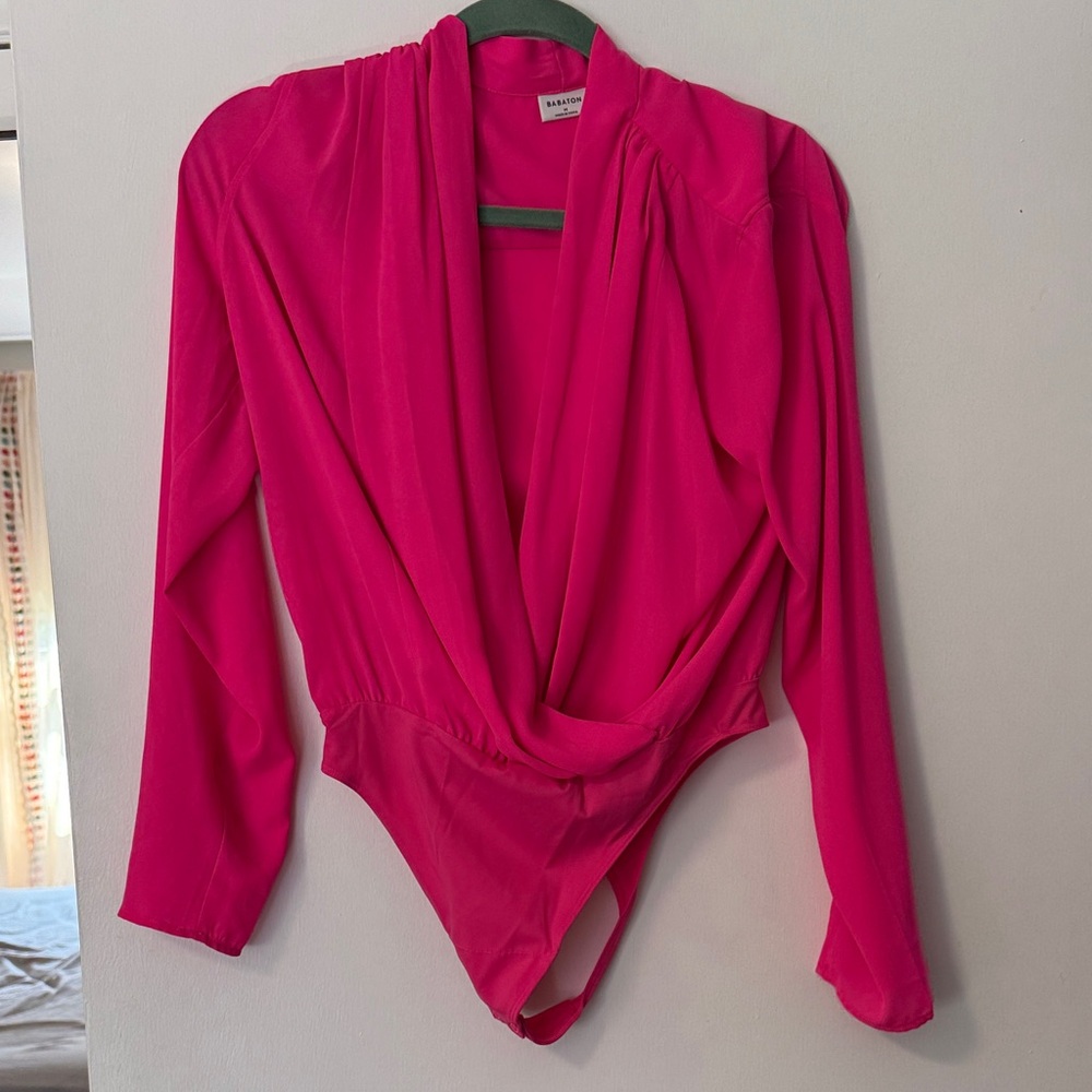 Babaton  Hot Pink Long Sleeve Bodysuit